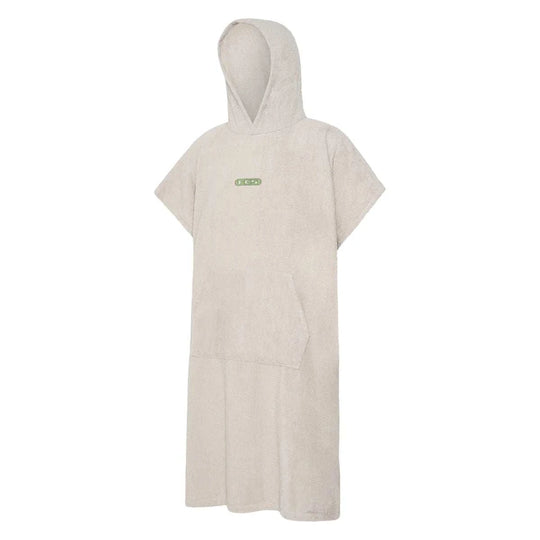 a white robe with a green logo on it