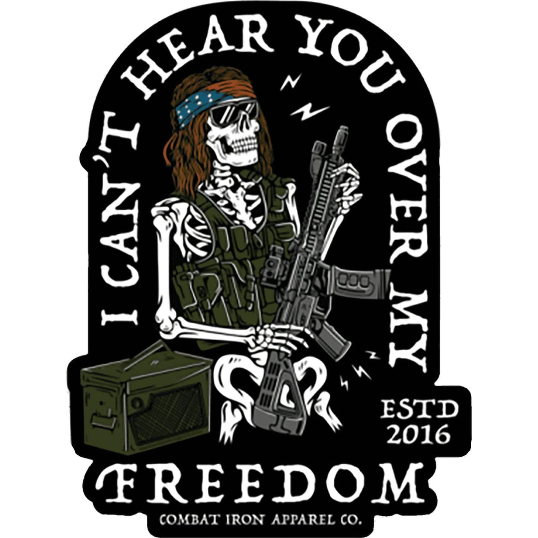 I CAN'T HEAR YOU OVER MY FREEDOM AR GUITAR ROCKER ALL WEATHER DECAL - DECAL - One Revolver Surfboards