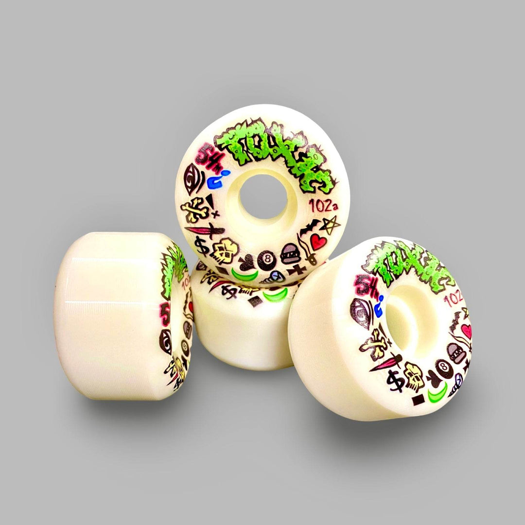 Toxic Team VERY HARD WHITE Wheels 54mm/102a - Skateboard Wheels - One Revolver Surfboards