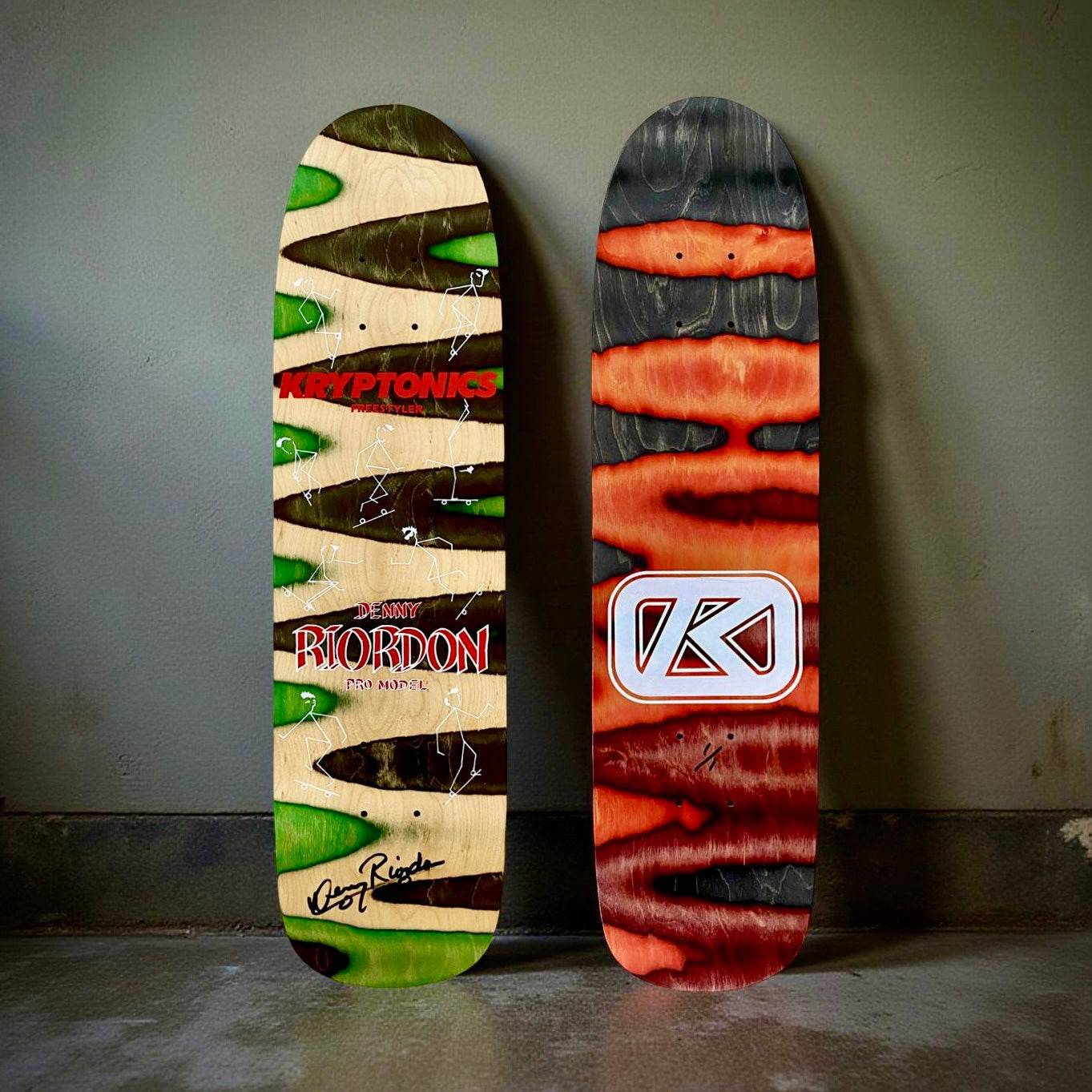 Denny Riordon Stick Man FREESTYLE ONE OF A KIND Deck 7.3” x 27.75” HAND PAINTED & AUTOGRAPHED (1 of 1) - One Revolver Surfboards