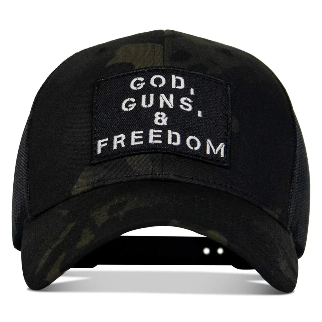One Revolver Surfboards - God, Guns, And Freedom Patch Mid-Profile Mesh Snapback Hat HEADWEAR
