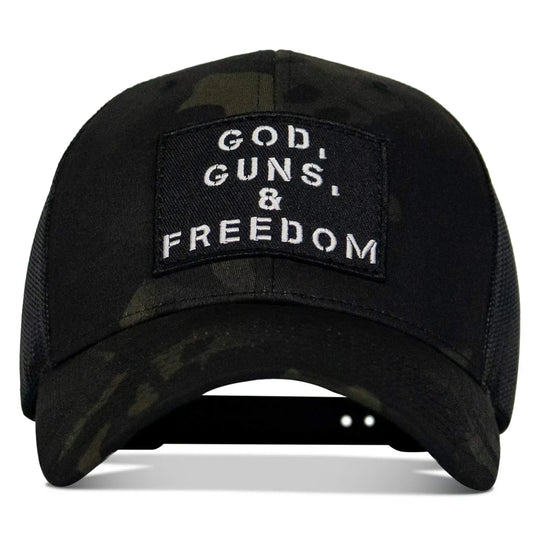 One Revolver Surfboards - God, Guns, And Freedom Patch Mid-Profile Mesh Snapback Hat HEADWEAR
