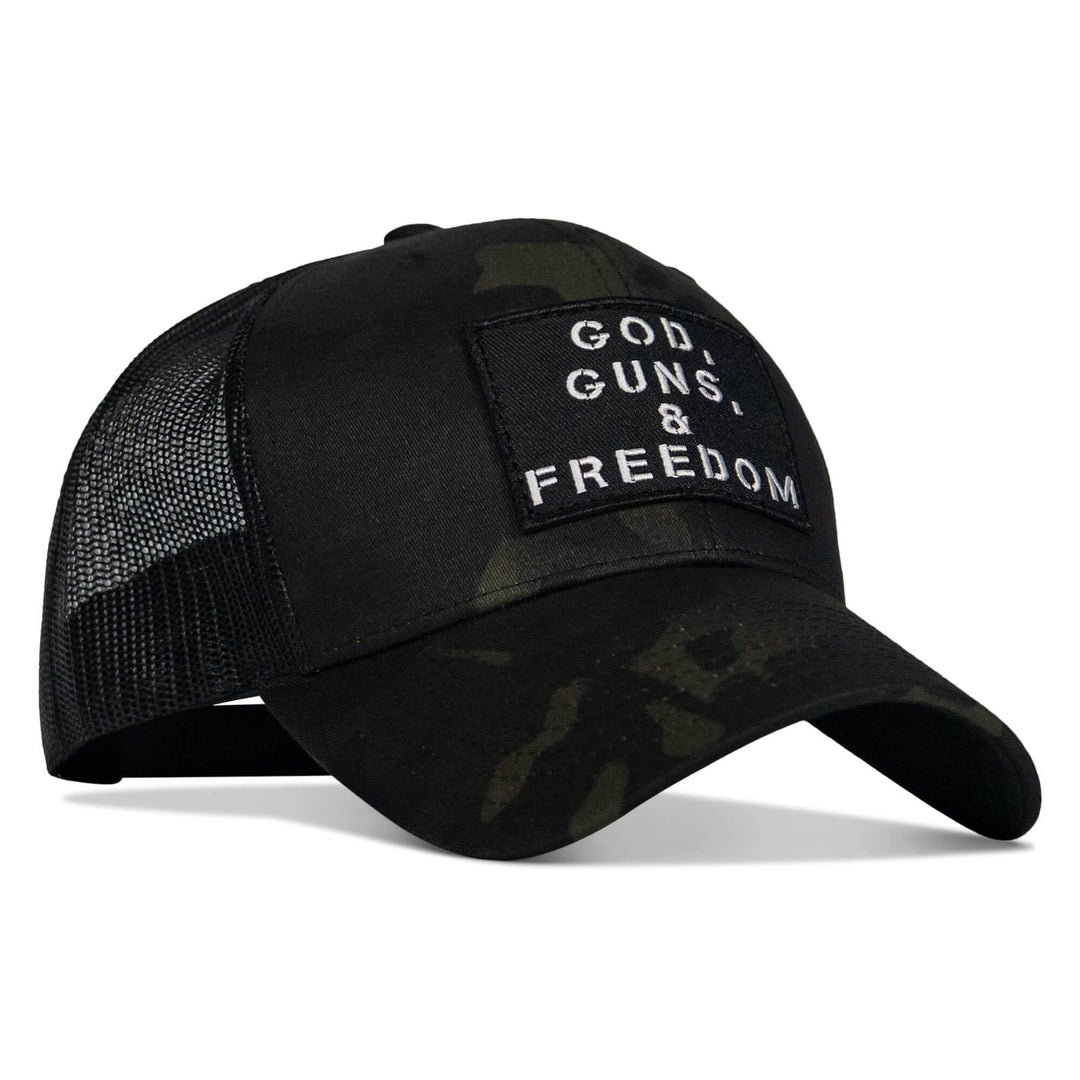 God, Guns, And Freedom Patch Mid-Profile Mesh Snapback Hat - One Revolver Surfboards