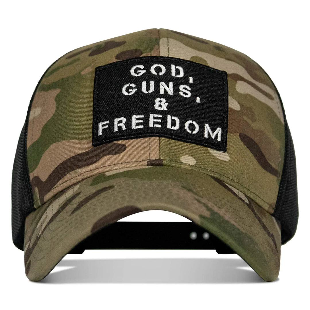 One Revolver Surfboards - God, Guns, And Freedom Patch Mid-Profile Mesh Snapback Hat HEADWEAR