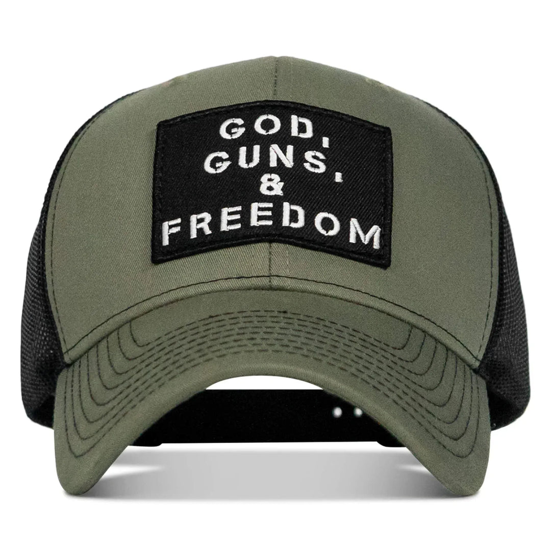 One Revolver Surfboards - God, Guns, And Freedom Patch Mid-Profile Mesh Snapback Hat HEADWEAR