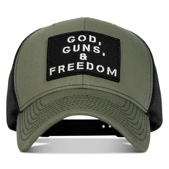 One Revolver Surfboards - God, Guns, And Freedom Patch Mid-Profile Mesh Snapback Hat HEADWEAR