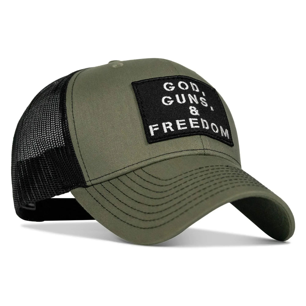 One Revolver Surfboards - God, Guns, And Freedom Patch Mid-Profile Mesh Snapback Hat HEADWEAR