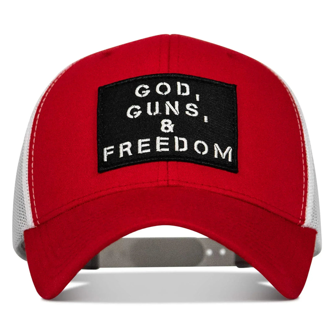 One Revolver Surfboards - God, Guns, And Freedom Patch Mid-Profile Mesh Snapback Hat HEADWEAR