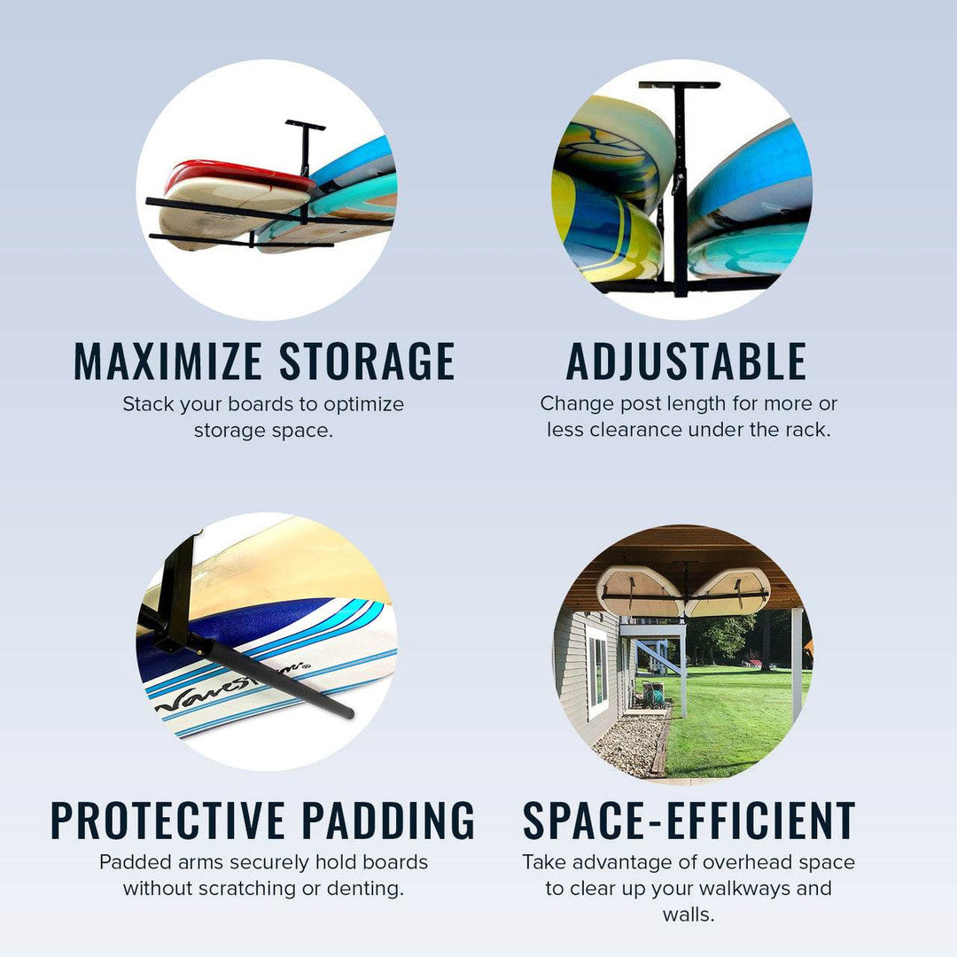 Hi-Port 2 | SUP & Surfboard Adjustable Ceiling Storage Rack | Double | Holds 150 lbs - One Revolver Surfboards