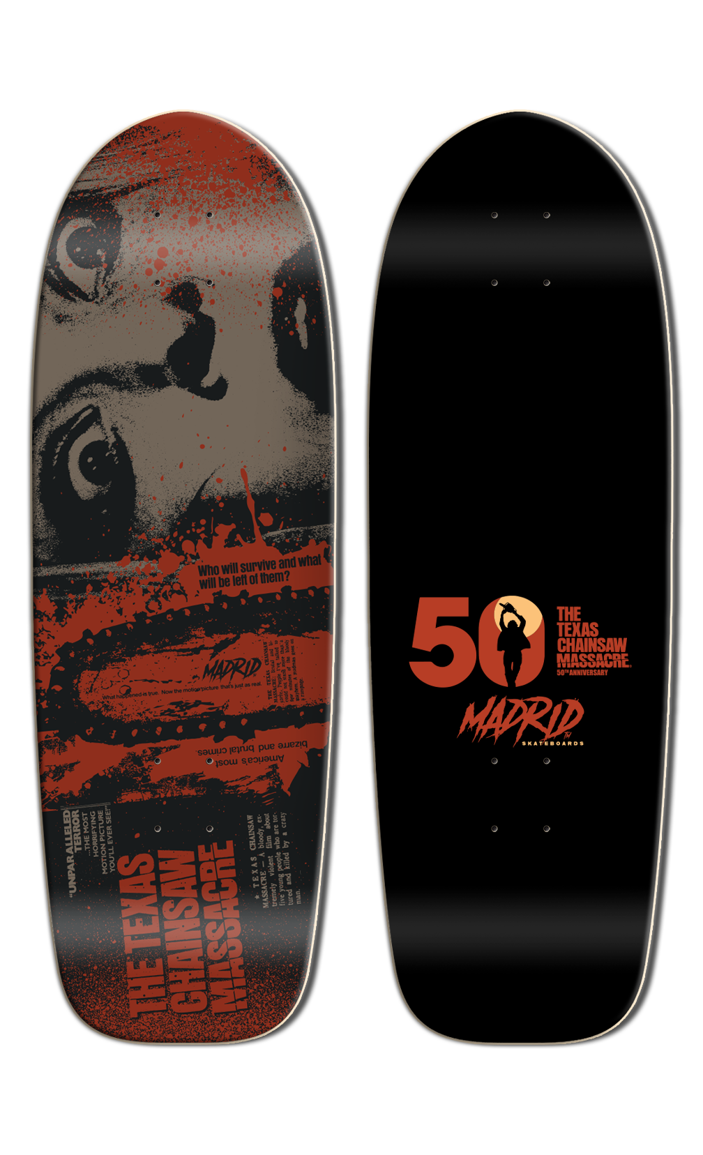 MADRID x TEXAS CHAINSAW HARDESTY RETO MARTY SHAPE 9.5" SKATEBOARD DECK - One Revolver Surfboards