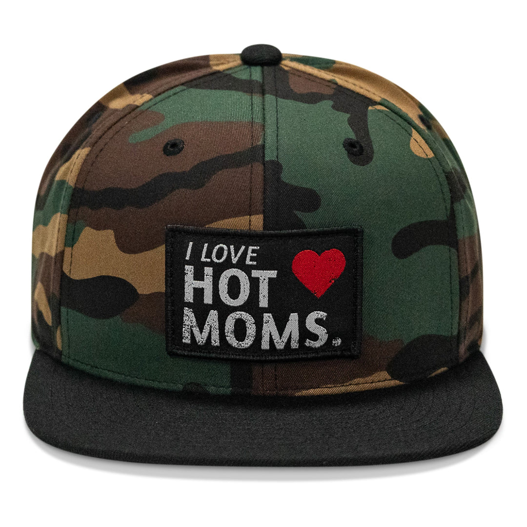 I Love Hot Moms Patch Flatbill Snapback Hat
