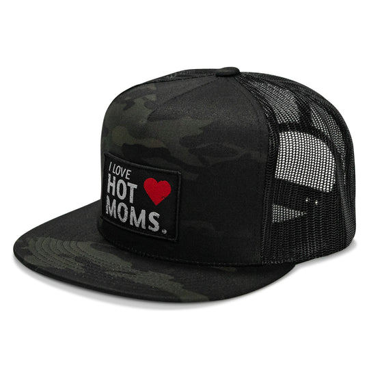 I Love Hot Moms Patch Flatbill Snapback Hat