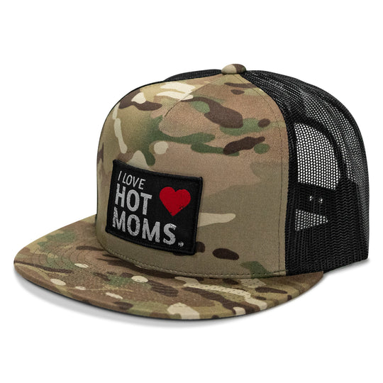 I Love Hot Moms Patch Flatbill Snapback Hat