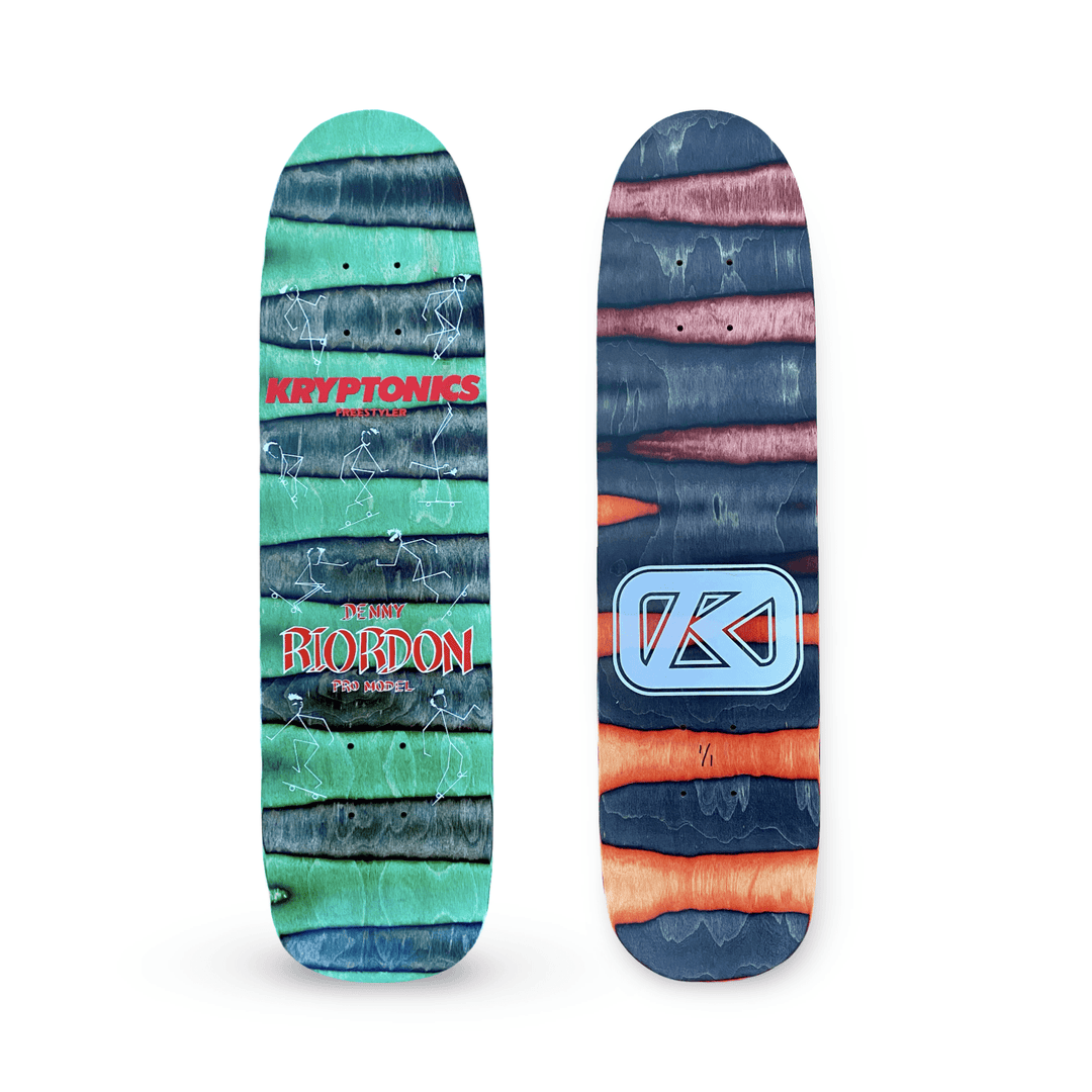 Denny Riordon Stick Man FREESTYLE ONE OF A KIND Deck 7.3” x 27.75” HAND PAINTED (1 of 1) - Skateboard Decks - One Revolver Surfboards