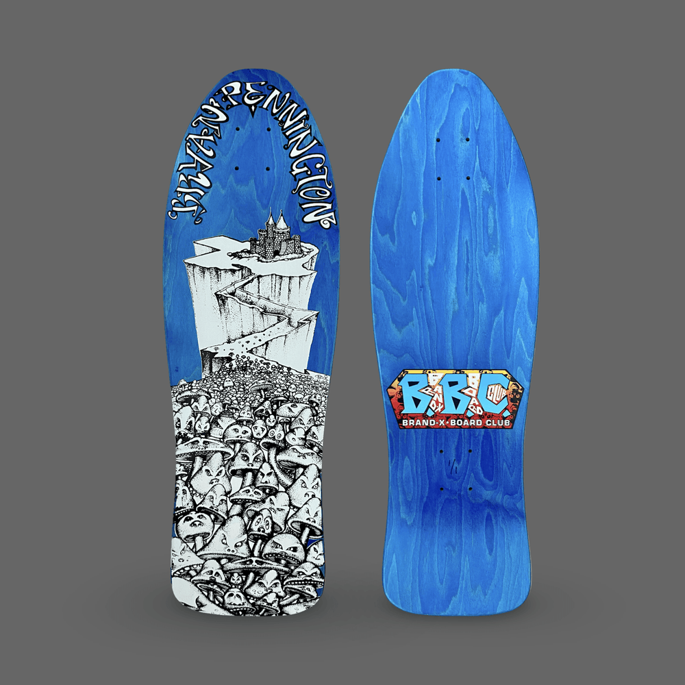 Bryan Pennington BBC Marching Mushrooms ONE OF A KIND Deck 9.5”x30” HAND-PAINTED (1 of 1) - Skateboard Decks - One Revolver Surfboards
