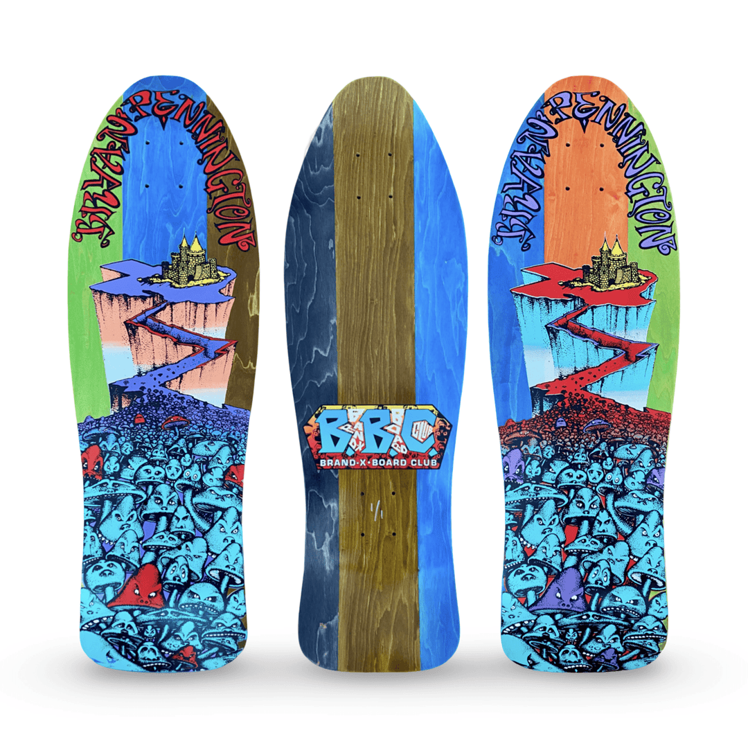 BBC Bryan Pennington Marching Mushrooms ONE OF A KIND Deck 9.5”x30” HAND-PAINTED (1 of 1) - Skateboard Decks - One Revolver Surfboards