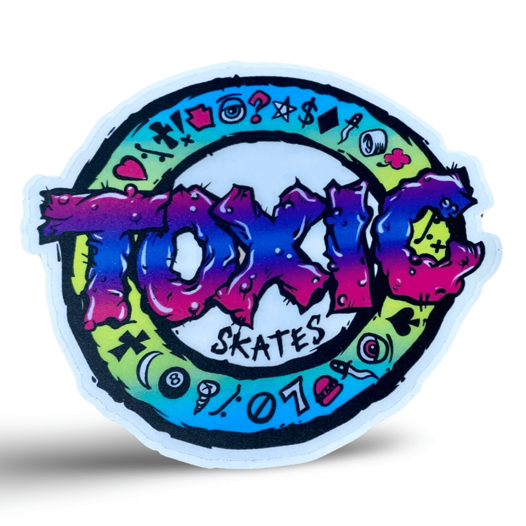 Toxic Skates Sticker 4” CLEAR-BACK - One Revolver Surfboards