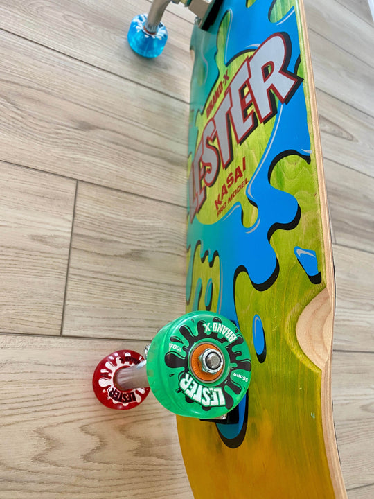 Lester Kasai 10”x30” Limited Edition, HAND PAINTED Complete Skateboard - One Revolver Surfboards