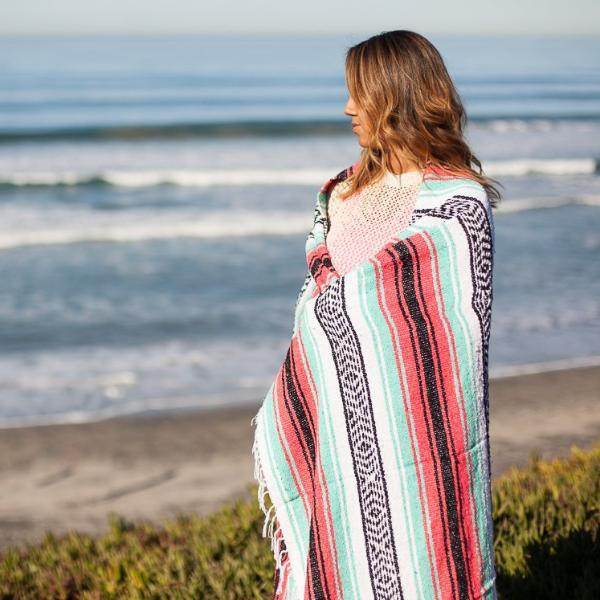 Seafoam Green & Coral Mexican Falsa Blanket - One Revolver Surfboards