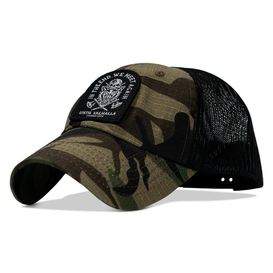 One Revolver Surfboards - In The End, We Meet Again - Until Valhalla Patch Tactical Ripstop Mesh Snapback Hat HEADWEAR