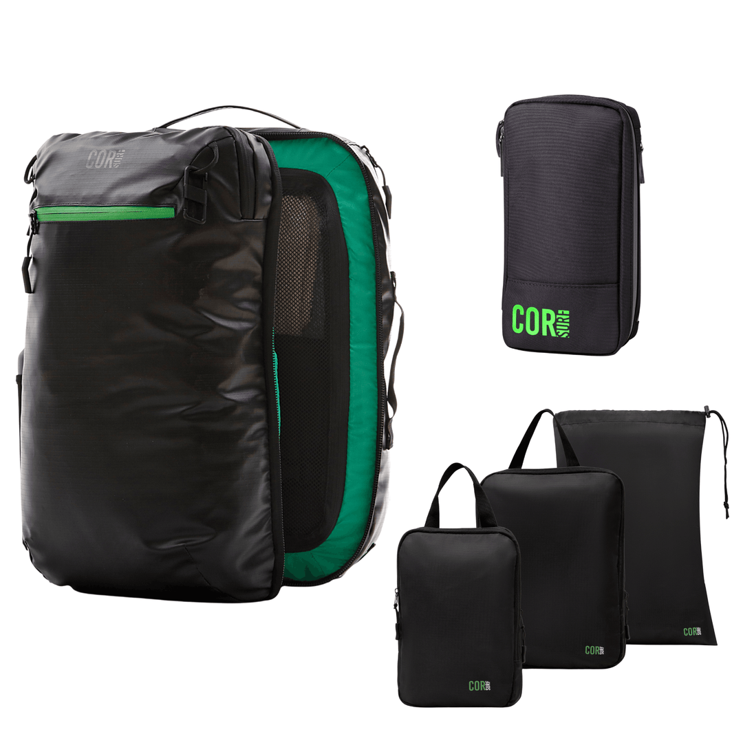 Island Hopper Travel Bundle - Backpack + Toiletry Bag + Compression Packing Cubes with YKK - One Revolver Surfboards