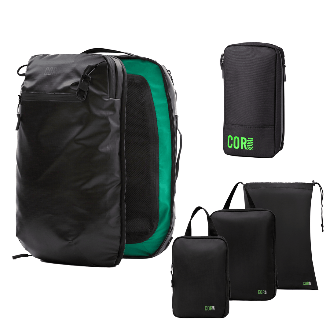 Island Hopper Travel Bundle - Backpack + Toiletry Bag + Compression Packing Cubes with YKK - One Revolver Surfboards