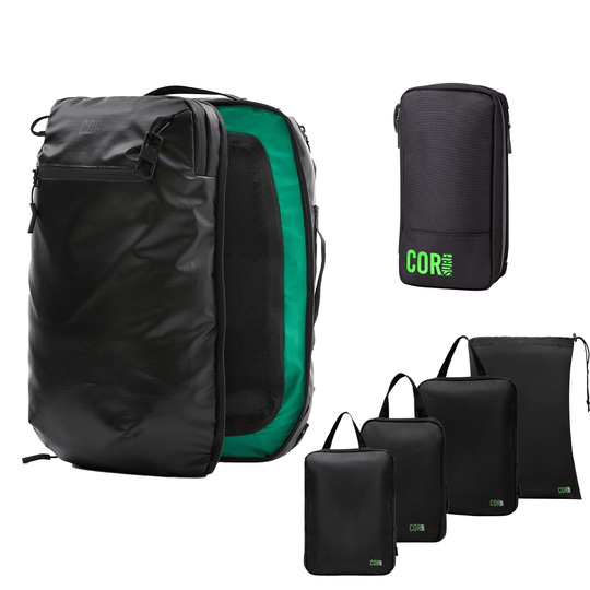 Island Hopper Travel Bundle - Backpack + Toiletry Bag + Compression Packing Cubes with YKK - One Revolver Surfboards