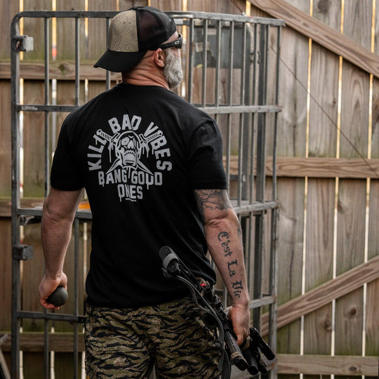 One Revolver Surfboards - Kill Bad Vibes. Bang Good Ones Skull Men&