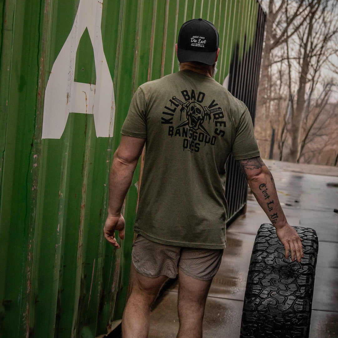 One Revolver Surfboards - Kill Bad Vibes. Bang Good Ones Skull Men&