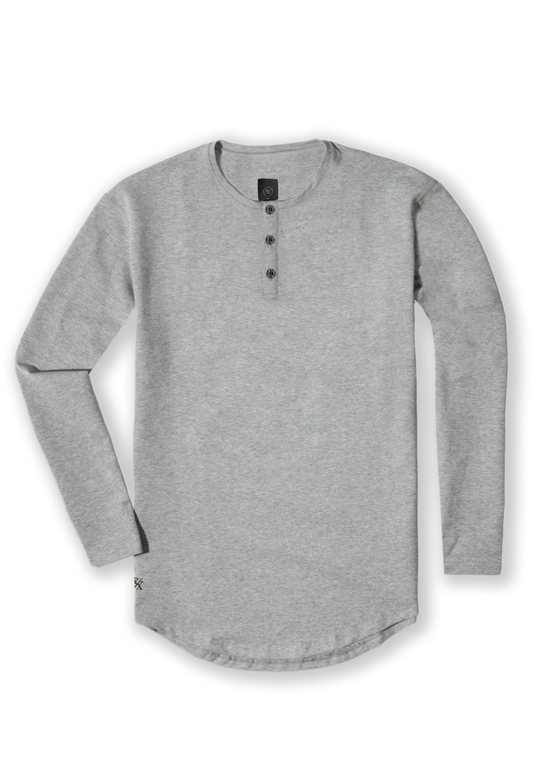 L/S Henley Curved Hem