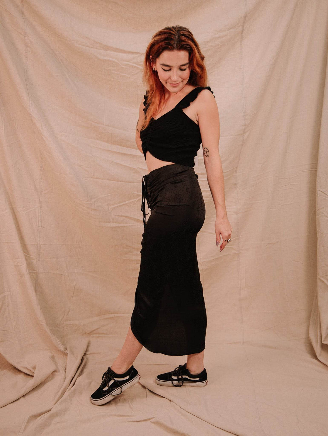 Miou Muse Textured Fabric Ruching Skirt - Black - One Revolver Surfboards