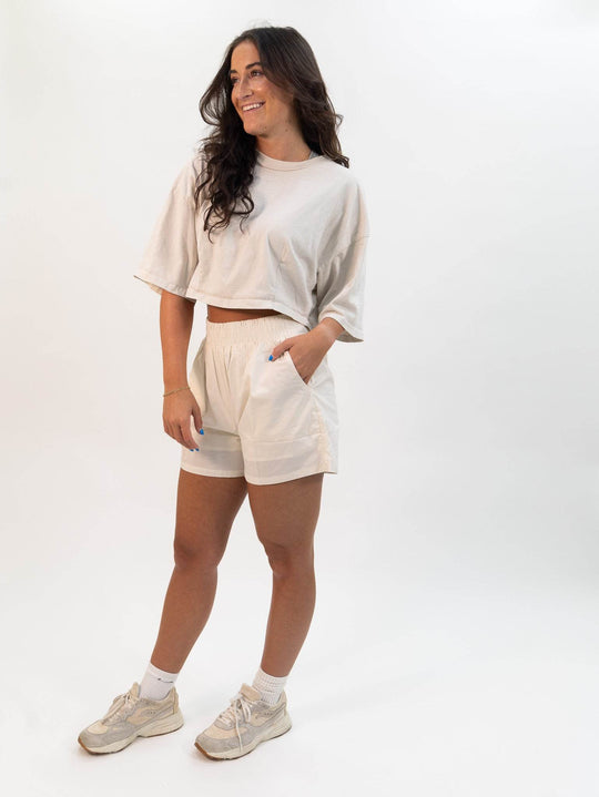 Miou Muse Cool Soft Fabric Shorts - Ecru - One Revolver Surfboards