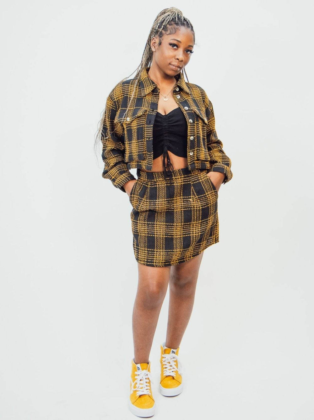 Native Youth OFI Mini Skirt in Check Boucle - Black - One Revolver Surfboards