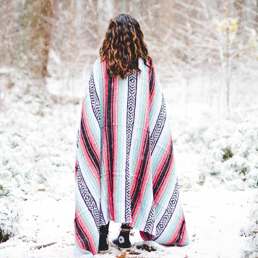 Seafoam Green & Coral Mexican Falsa Blanket - One Revolver Surfboards