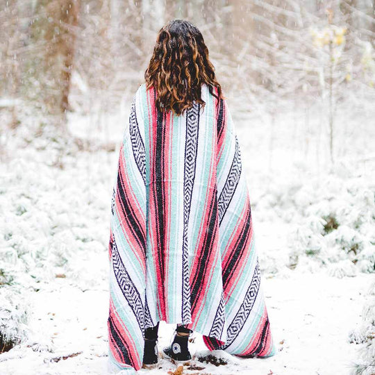 Seafoam Green & Coral Mexican Falsa Blanket - One Revolver Surfboards
