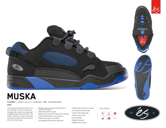 éS THE MUSKA Black Royal Skate Shoes - One Revolver Surfboards