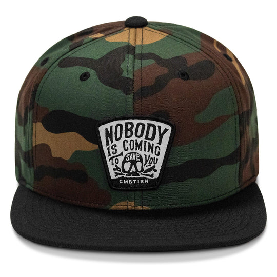 One Revolver Surfboards - Nobody Is Coming To Save You Skull Patch Flatbill Snapback Hat HEADWEAR