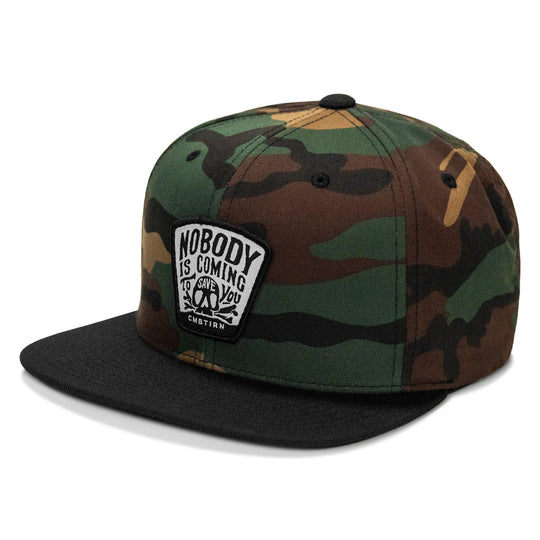 One Revolver Surfboards - Nobody Is Coming To Save You Skull Patch Flatbill Snapback Hat HEADWEAR