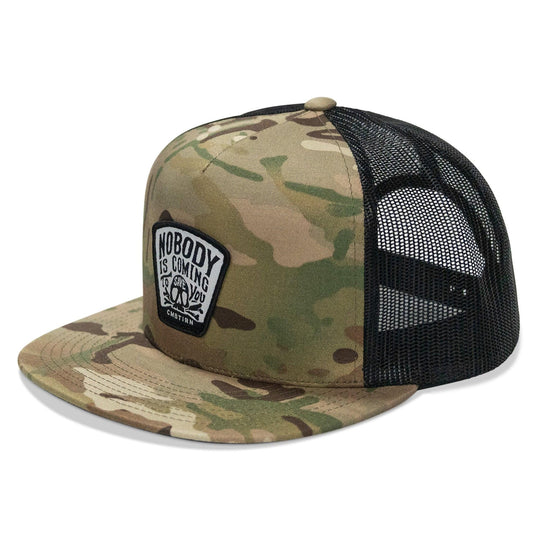 One Revolver Surfboards - Nobody Is Coming To Save You Skull Patch Flatbill Snapback Hat HEADWEAR