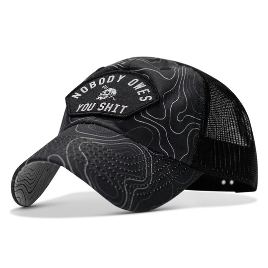 One Revolver Surfboards - Nobody Owes You Shit Arched Patch Tactical Ripstop Mesh Snapback Hat HEADWEAR