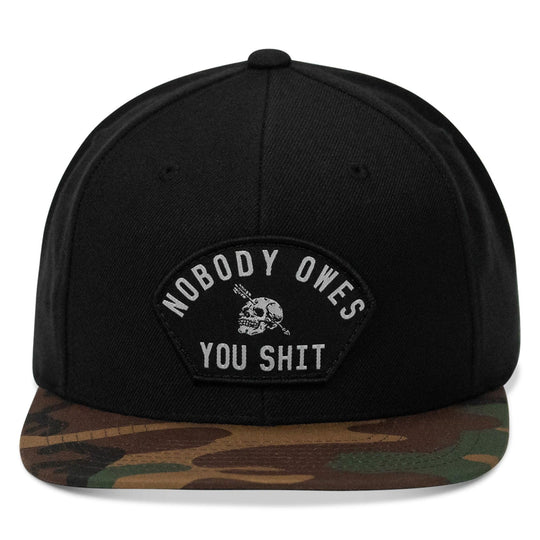 One Revolver Surfboards - Nobody Owes You Shit Arched Patch Flatbill SnapBack Hat HEADWEAR
