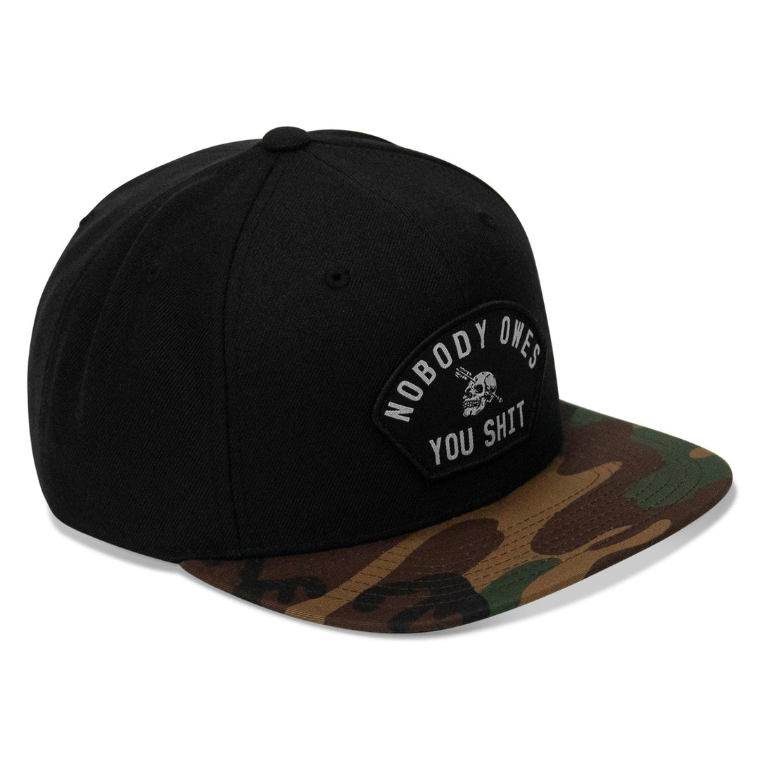 One Revolver Surfboards - Nobody Owes You Shit Arched Patch Flatbill SnapBack Hat HEADWEAR