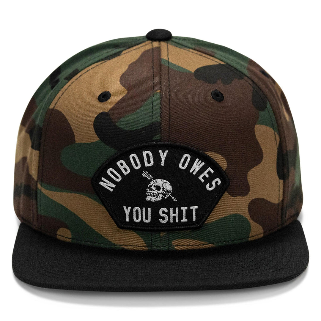 One Revolver Surfboards - Nobody Owes You Shit Arched Patch Flatbill SnapBack Hat HEADWEAR