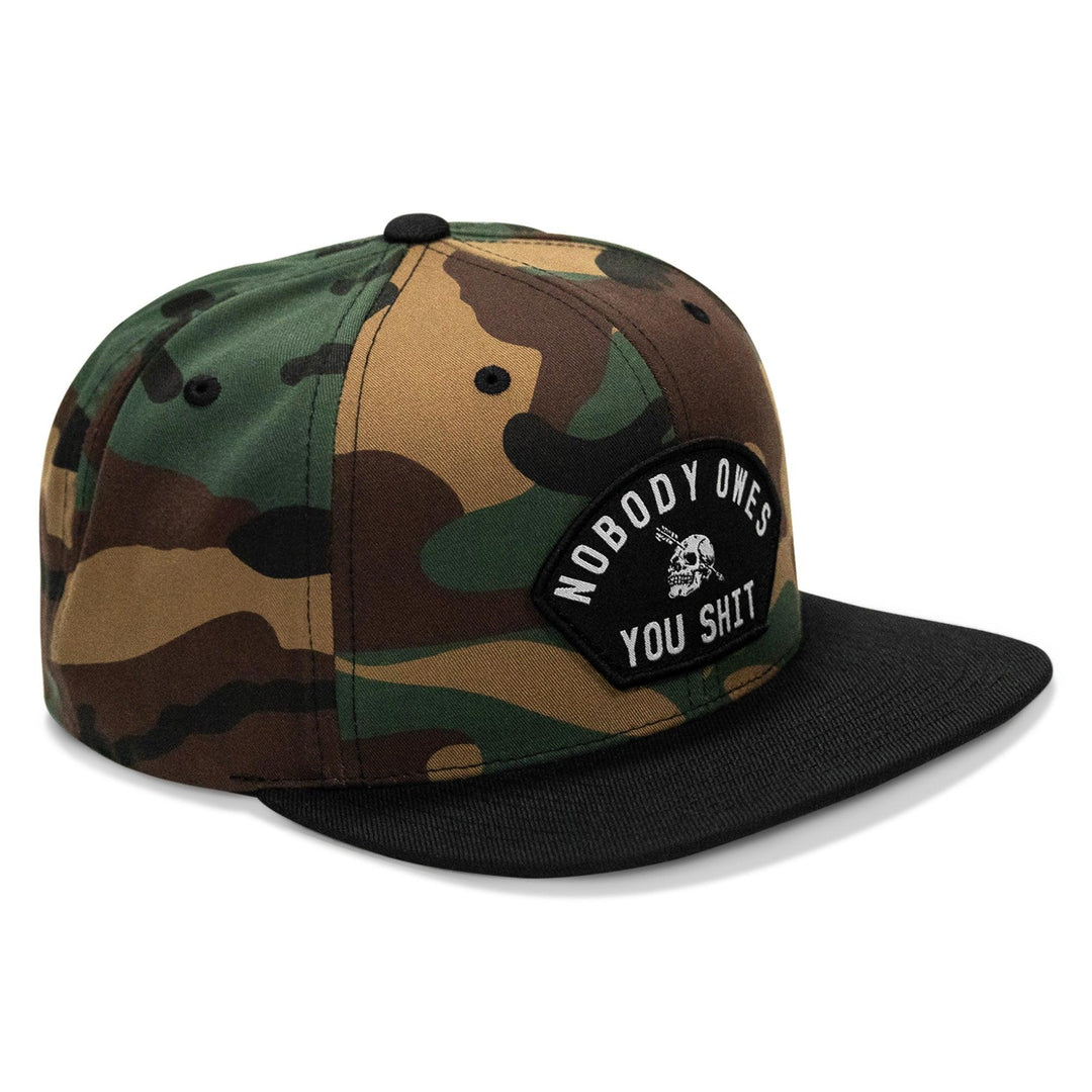 One Revolver Surfboards - Nobody Owes You Shit Arched Patch Flatbill SnapBack Hat HEADWEAR