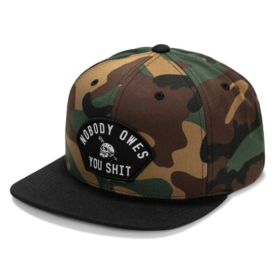 One Revolver Surfboards - Nobody Owes You Shit Arched Patch Flatbill SnapBack Hat HEADWEAR