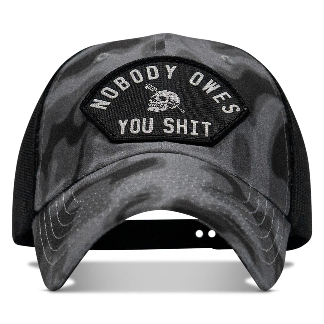 One Revolver Surfboards - Nobody Owes You Shit Arched Patch Tactical Ripstop Mesh Snapback Hat HEADWEAR