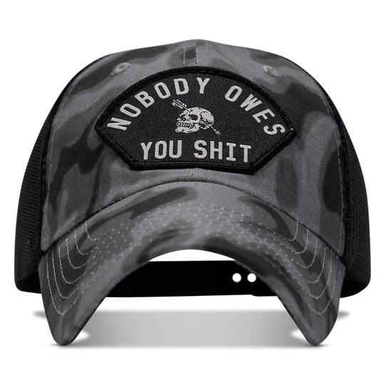 One Revolver Surfboards - Nobody Owes You Shit Arched Patch Tactical Ripstop Mesh Snapback Hat HEADWEAR