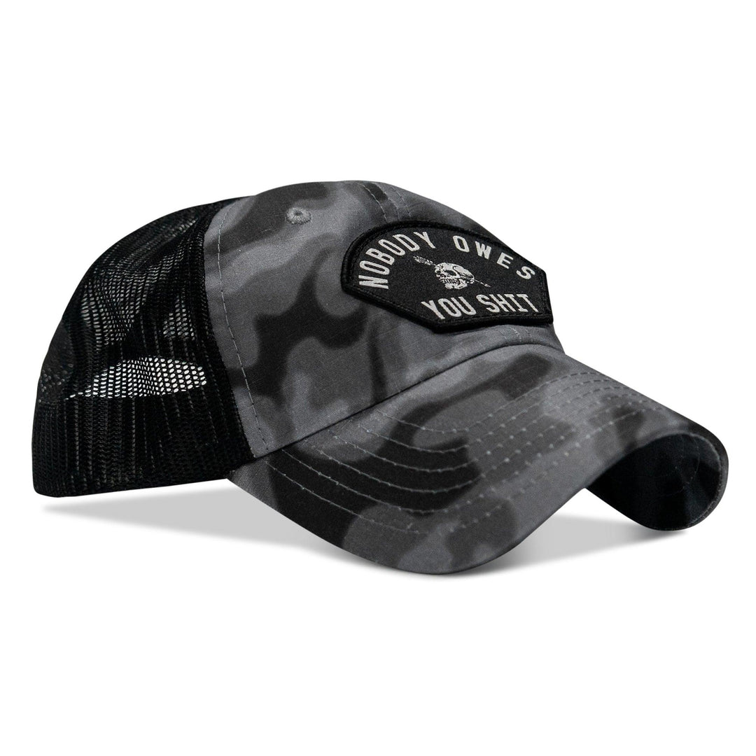 One Revolver Surfboards - Nobody Owes You Shit Arched Patch Tactical Ripstop Mesh Snapback Hat HEADWEAR