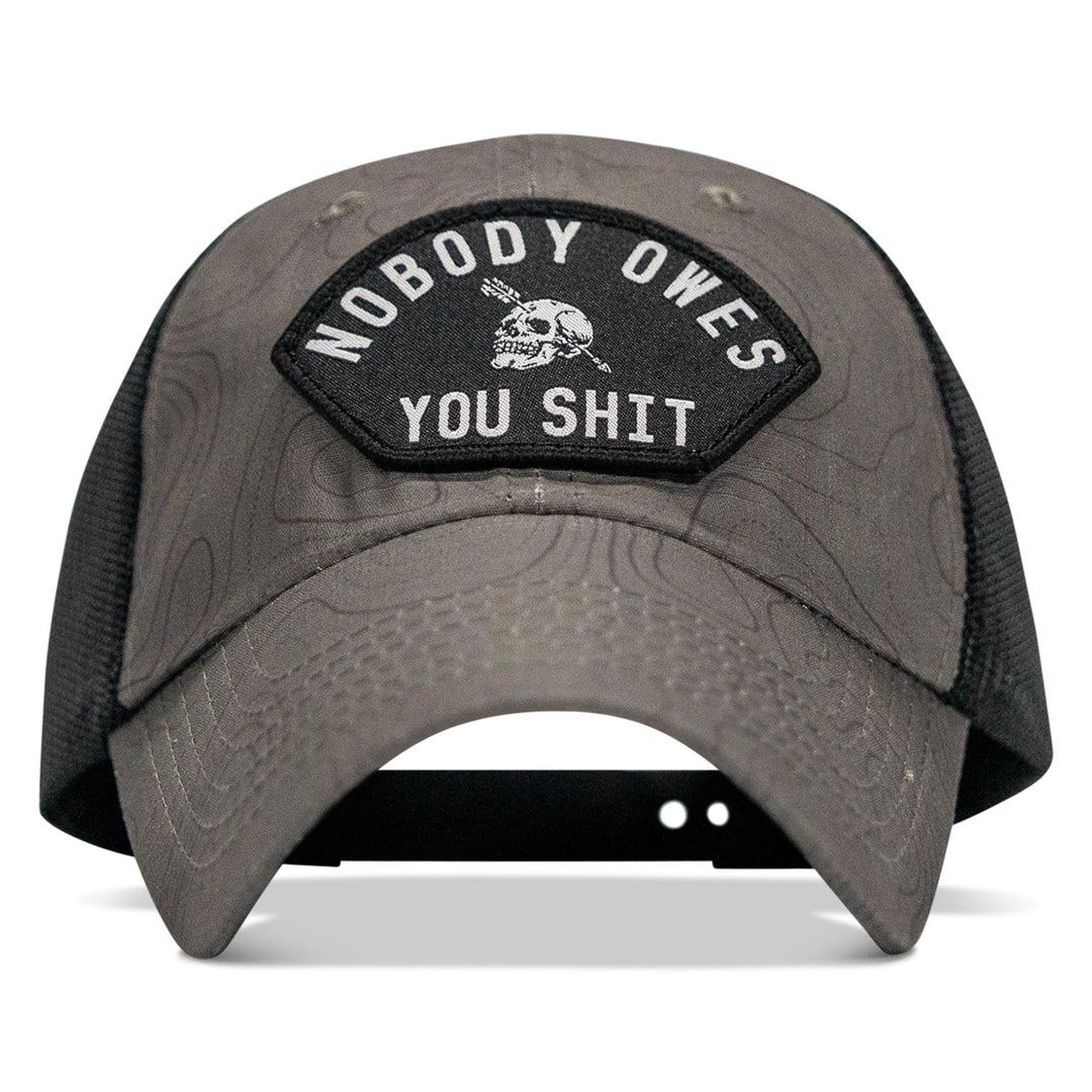One Revolver Surfboards - Nobody Owes You Shit Arched Patch Tactical Ripstop Mesh Snapback Hat HEADWEAR