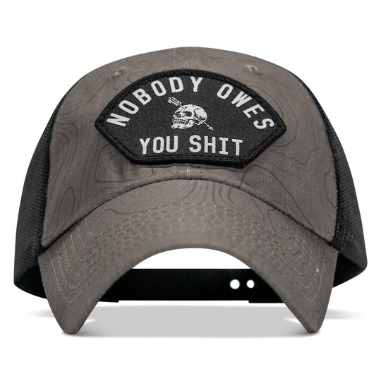 One Revolver Surfboards - Nobody Owes You Shit Arched Patch Tactical Ripstop Mesh Snapback Hat HEADWEAR